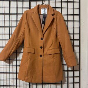 NWT NEW Allegra K Camel LONG 3 button heavy Jacket notched/pockets Sz Medium